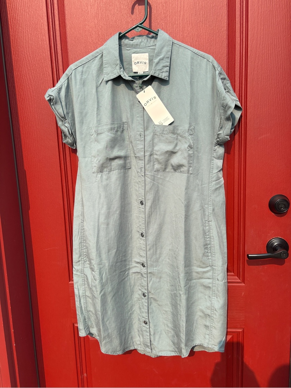 Orvis Women’s Short-Sleeve Button-Down Shirt Dress — Blue Green 
NWT